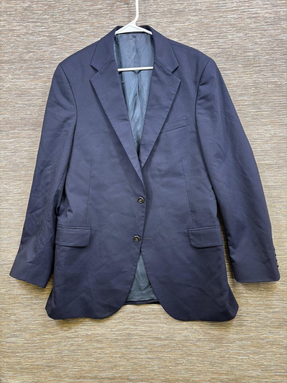 Lands' End Blazer Mens Size 42L Blue Wool Two Button Suit Coat Jacket Lined